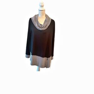 Chico's Black and White Striped Cowl Neck Sweater